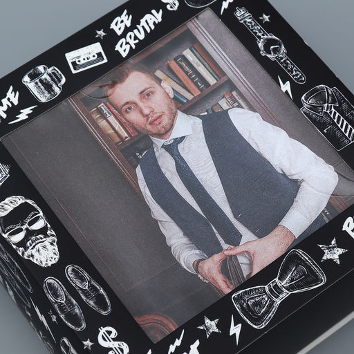 Цена за 5 шт. Коробка-фоторамка подарочная складная, упаковка, «Мужская», 14×14×8 см