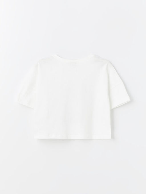 Bisiklet Yaka Bask?l? K?sa Kollu K?z ?ocuk Crop Ti??rt - Waikiki фото 2