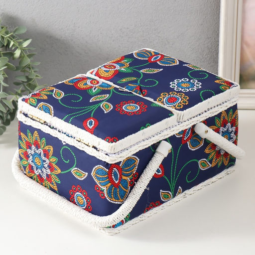 Шкатулка для рукоделия и шитья Цветочная мозаика, хранение ниток, иголок, мелочи, 19?26?14.5 см