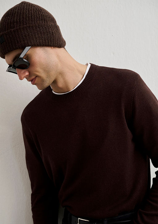 Bisiklet Yaka Kahverengi Kazak - Mavi фото 7