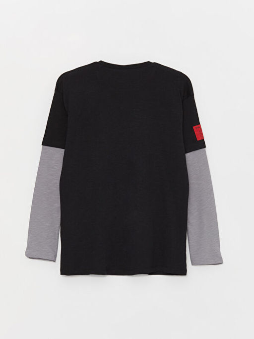 Bisiklet Yaka Bask?l? Uzun Kollu Erkek ?ocuk Ti??rt - Waikiki фото 3