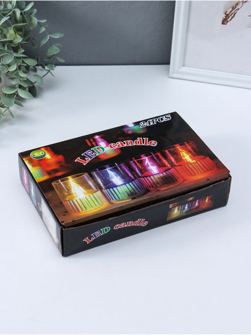 Цена за 4 шт. Светодиодная свеча LED - ночник RISALUX «Полосы», 3×LR1130, прозрачный, перламутр, 3.7×3.7×4.5 см