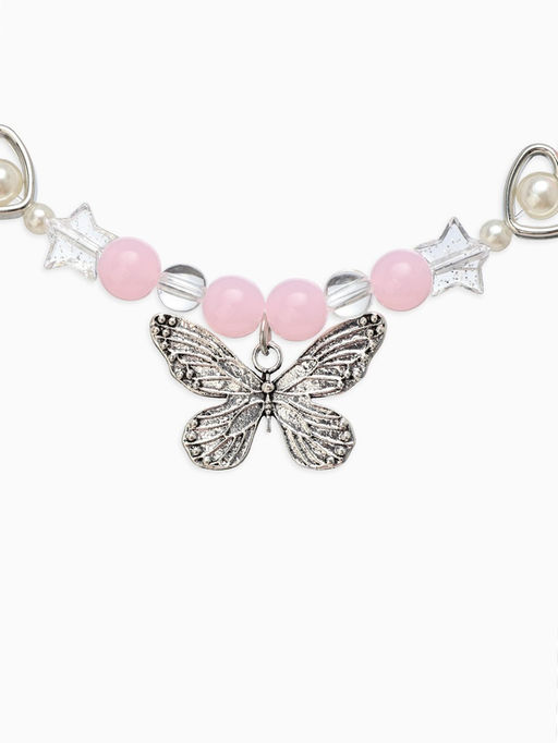 Бусы детские "Выбражулька" стиль, бабочка, цвет бело-розовый в серебре