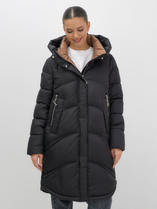 Пальто зимнее утепленное с капюшоном женское черного цвета 7747Ch - Visdeer фото 9