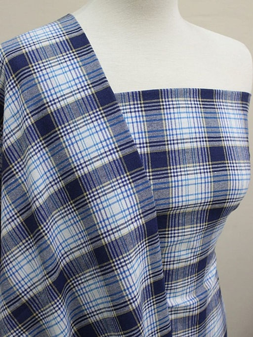 Пестрядь Клетка цв.бирюзовый/белый/чернильно-синий, ш.1.5м, хлопок-100%, 140гр/м.кв - Купава фото 2