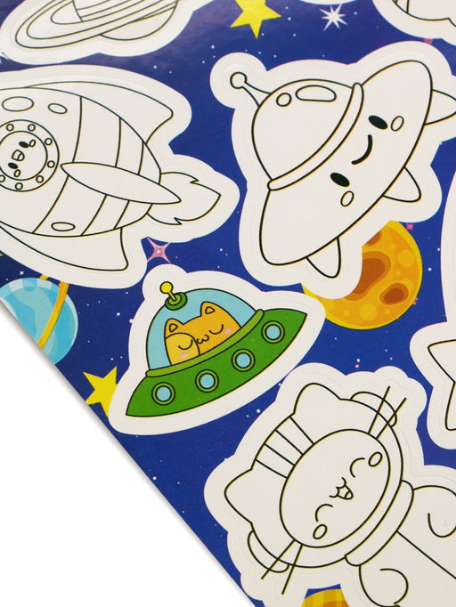 Цена за 10 шт. Наклейки детские «Космос», c раскраской, 11×16 см