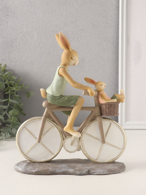 Фигурка полистоун Зайки. Папа с сыном на велосипеде, 18?7.5?22 см