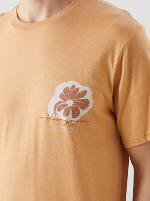 Bisiklet Yaka K?sa Kollu Bask?l? Penye Erkek Ti??rt