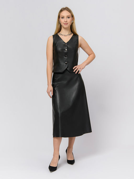 Юбка черного цвета длины миди из искусственной кожи - 1001dress фото 4