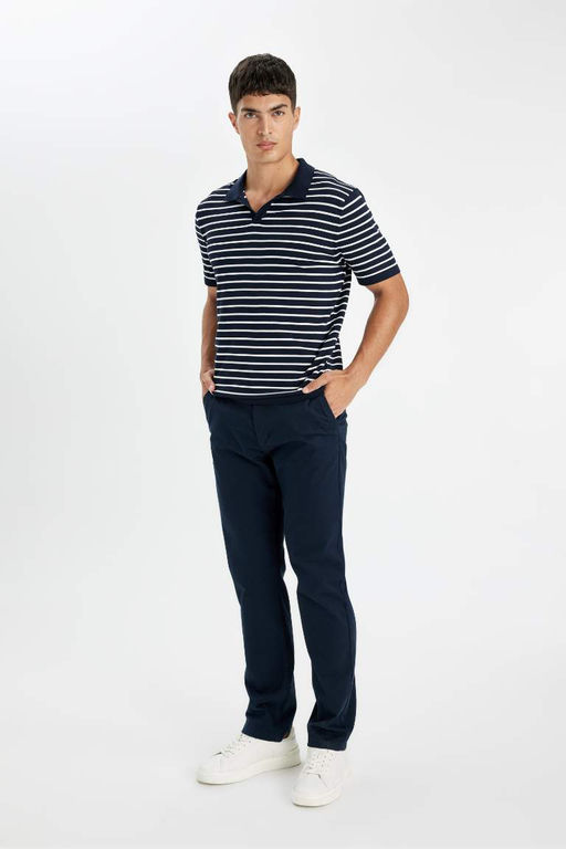 Standart Fit Cizgili K?sa Kollu Triko Polo Tisort - Defacto фото 4