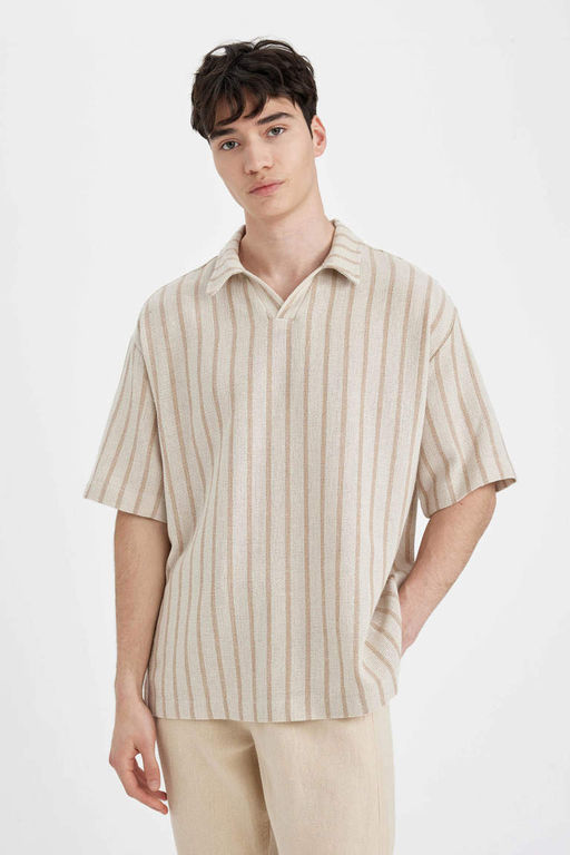 Рубашка оверсайз с воротником поло и короткими рукавами - Defacto фото 3