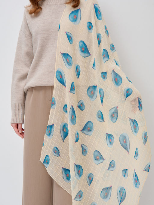 ХЛОПОК ВИСКОЗА Большой, мягкий, двусторонний палантин c принтом