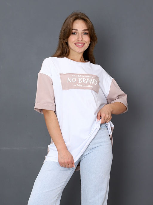 Футболка Женская Оверсайз No Brand цвет бежевый - Амавес-текстиль фото 2
