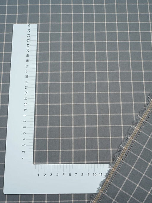 Вареный (стираный) хлопок Розовая клетка (2*2см) на сером с зеленым оттенком, ш.2.50м - Купава фото 3