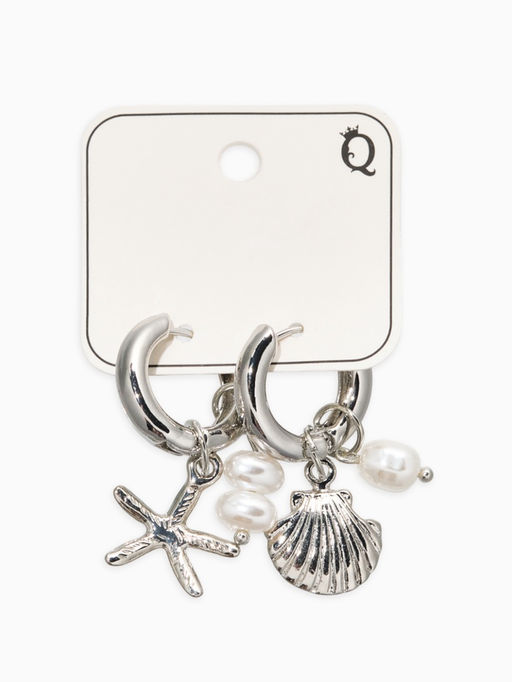 Серьги жемчуг "Ракушка со звездой", цвет белый в серебре
