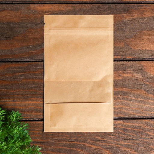 Цена за 50 шт. Пакет Zip - lock Крафт с прямоугольным окном, плоский, 12×20 см