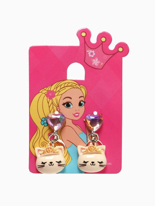 Цена за 2 шт. Серьги-клипсы детские «Выбражулька» кот с сердцем кристалл, цветные