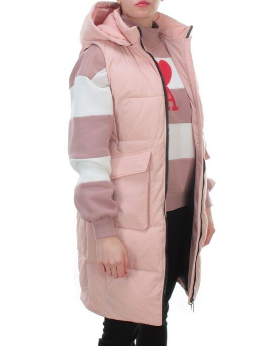 M21-01 PINK POWDER Длинный жилет без рукавов (холоффайбер) - Фабричный китай фото 9