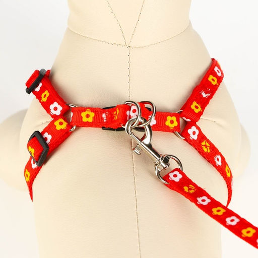 Комплект прошитый Цветы, поводок 120 х 1 см, ОГ 23-35 см, красный - Пижон фото 4