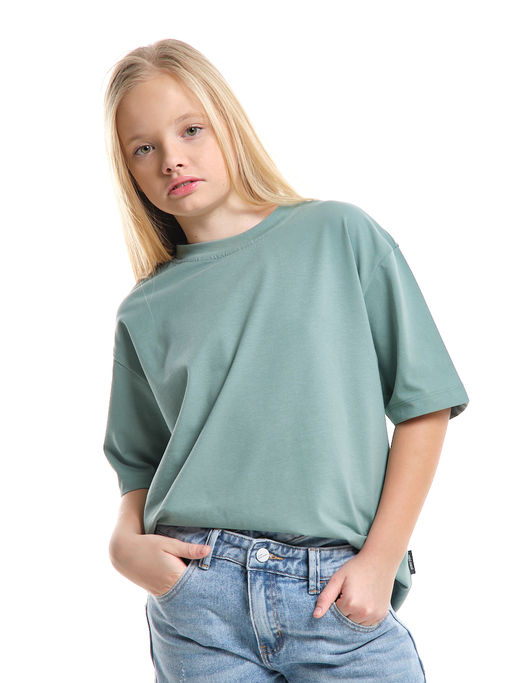 Футболка фисташковая детская хлопок подросткам 22-7627 фисташковый - Mini maxi фото 8