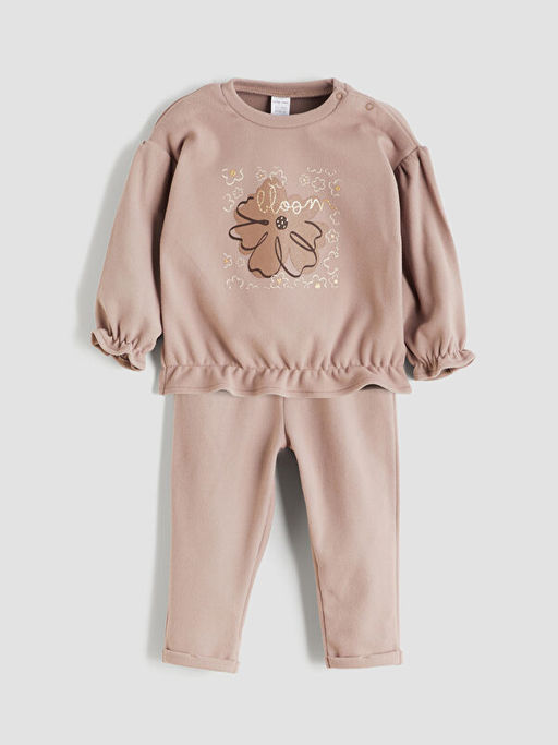 ?i?ek Bask?l? F?rf?rl? K?z Bebek Sweatshirt ve E?ofman Alt?