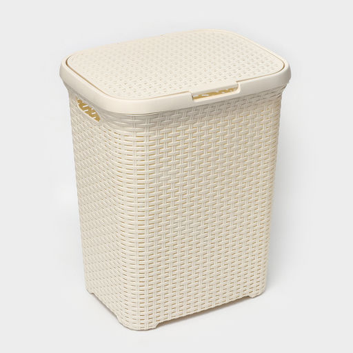 Корзина бельевая, 60 л, 34.6×44.5×56 см, с крышкой, слоновая кость