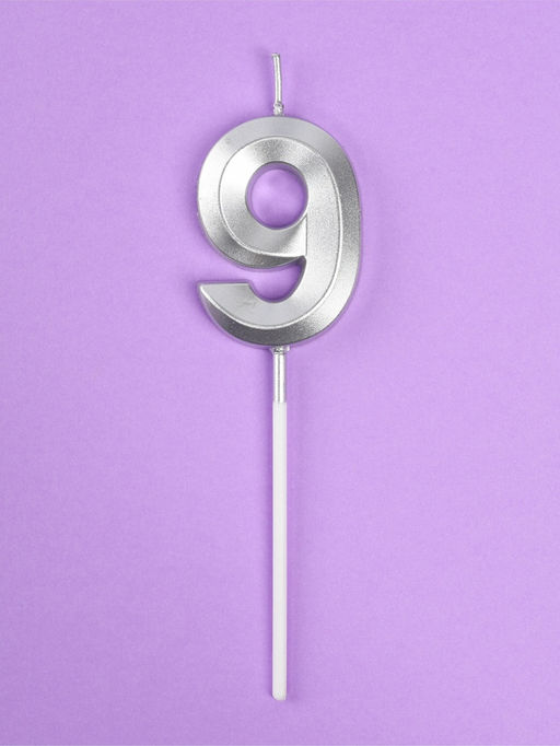 Свеча в торт на шпажке «Грань», цифра 9, серебро, 5 см