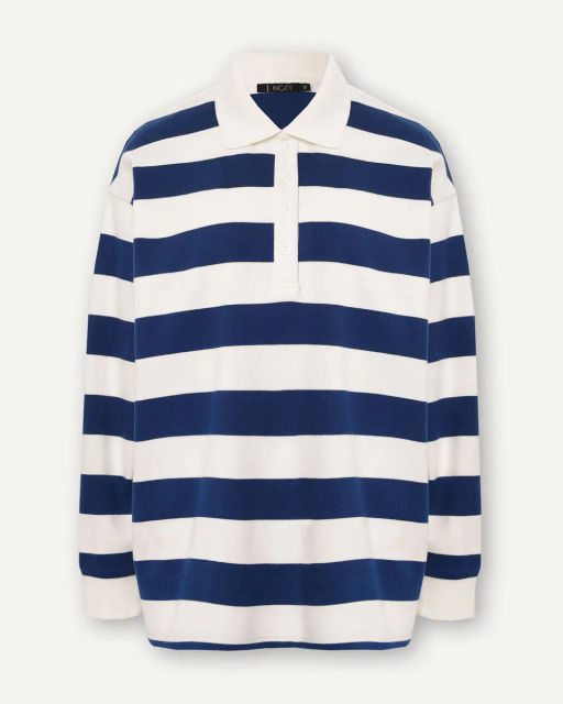 Блузка-поло в широкую горизонтальную бело-зеленую полоску - Incity фото 14