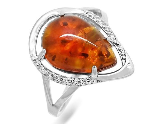 Кольцо из серебра янтарь, КП75