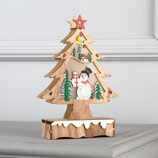 Светодиодная фигура «Ёлка со снеговиком» 12×20×5 см, дерево, батарейки АААх2 (не в комплекте), свечение тёплое белое