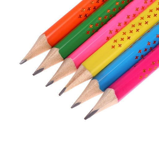 Цена за 48 шт. Карандаш чернографитный с ластиком НВ, корпус трехгранный заточенный, в тубусе, МИКС