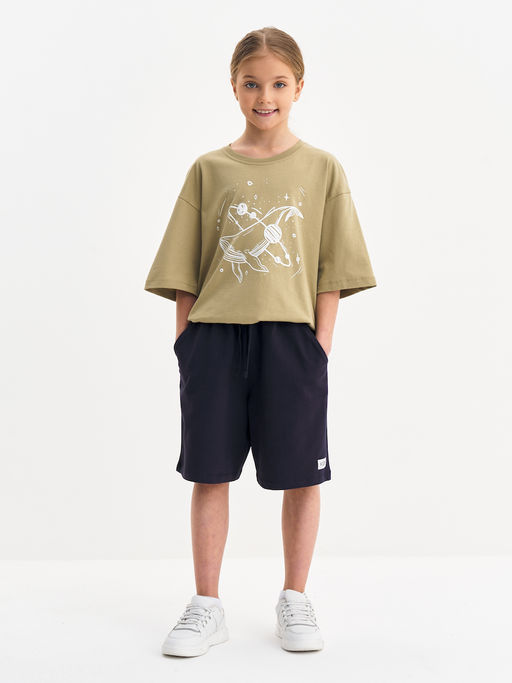 Футболка для девочки цвета хаки с принтом - Kogankids фото 31