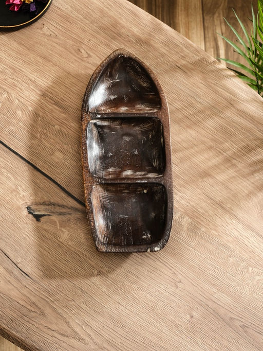 Менажница «Лодочка», 30×13×5 см, дерево джати, тёмно-коричневая