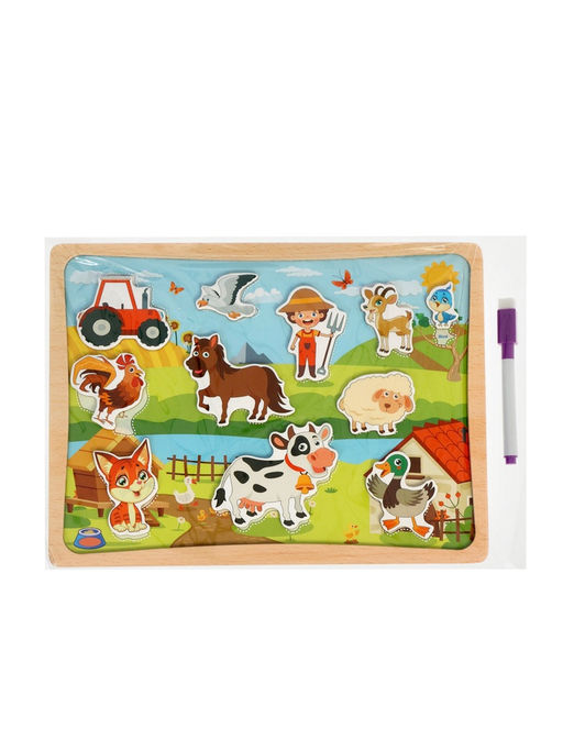 Двусторонний планшет «Ферма», маркер для рисования, липучки, пазлы