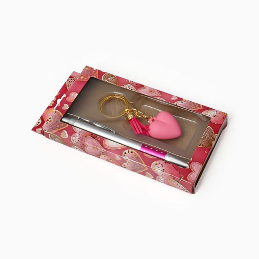 Набор подарочный 2 предмета: ручка, брелок - розовое Сердечко