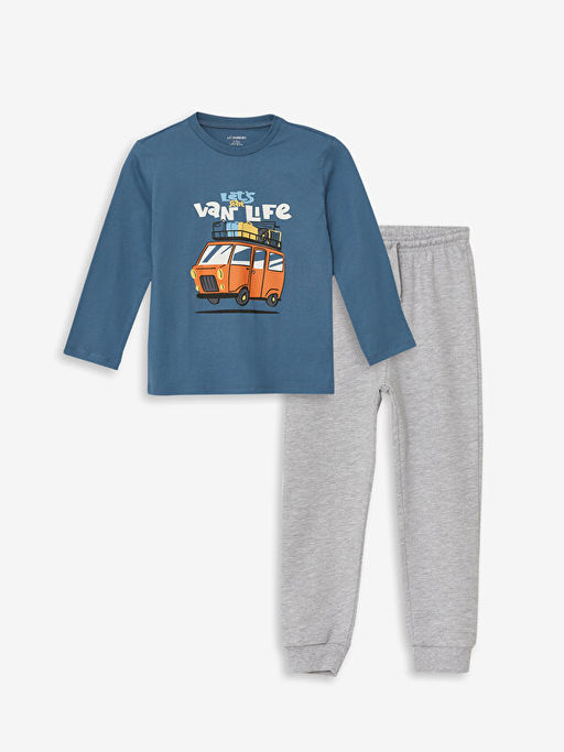 Bi Baby Bisiklet Yaka Uzun Kollu Bask?l? Erkek Bebek Ti??rt ve Pantolon 2li Tak?m