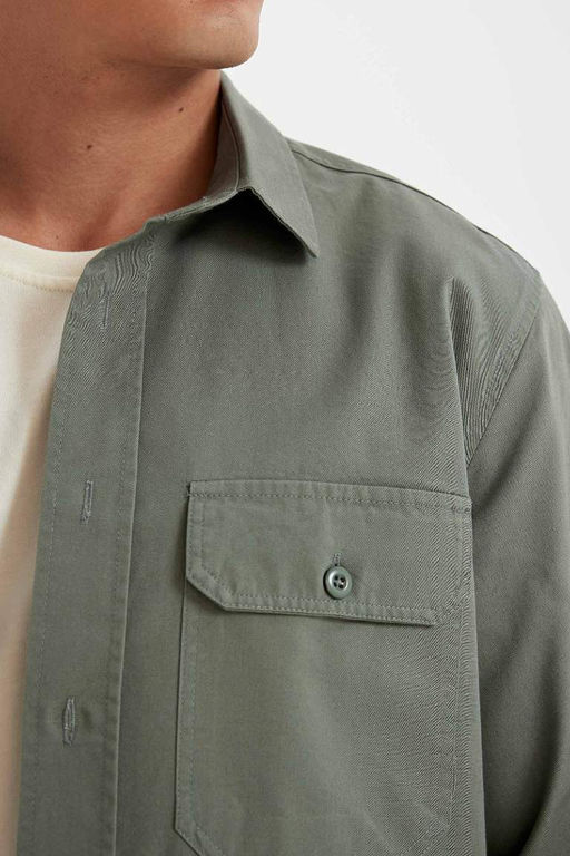 Хлопковая рубашка с длинными рукавами и воротником поло стандартного кроя - Defacto фото 5