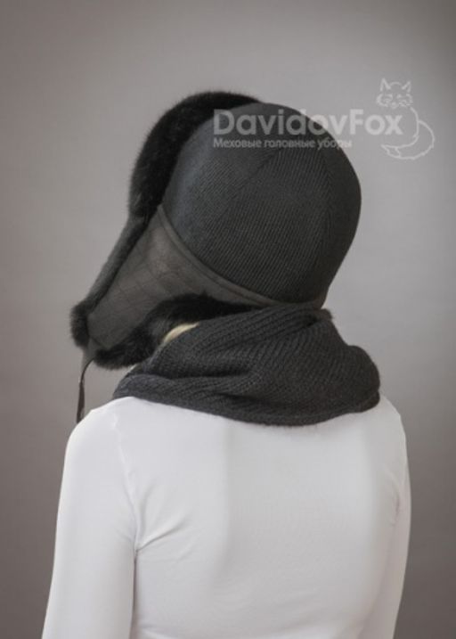 Шапка Ушанка трикотаж экомех блэк