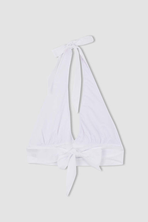 Укороченная блузка из льняной смеси приталенного воротника с бретелькой на шее - Defacto фото 10