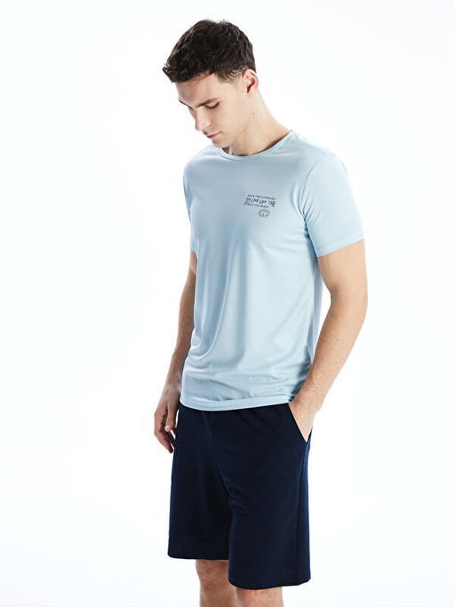 Bisiklet Yaka K?sa Kollu Bask?l? Erkek Ti??rt