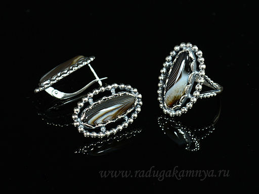 Кольцо Серьги с агатом размер 20