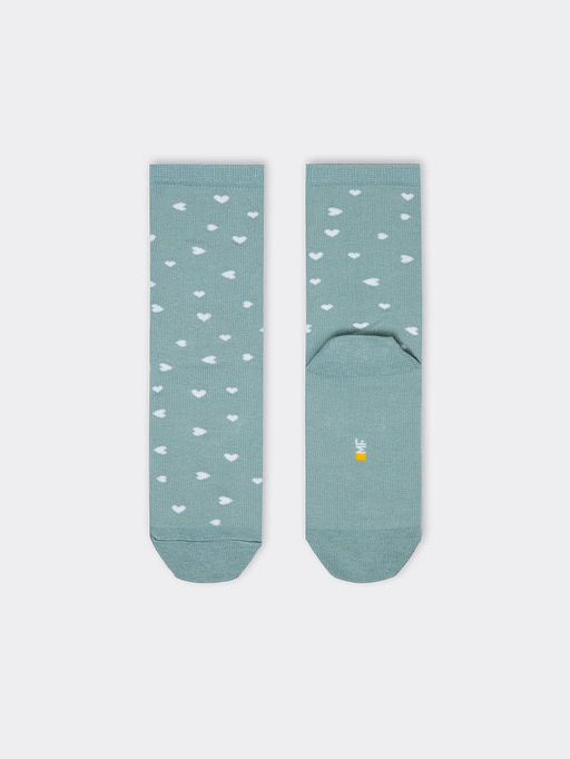 Цена за 5 пар! Высокие детские носки в оттенке кэмел с рисунком в виде сердечек - Mark formelle фото 11