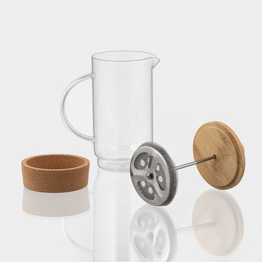 Заварочный чайник френч-пресс BellaTenero Эко cork, 600 мл, с бамбуковой крышкой и подставкой, стекло фото 3
