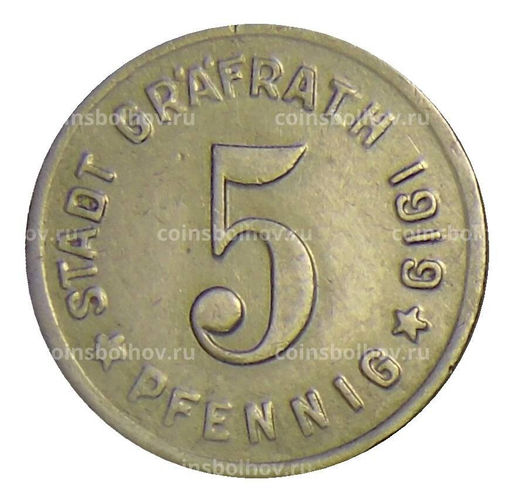 Монета 5 пфеннигов 1919 года Германия Нотгельд Графрат