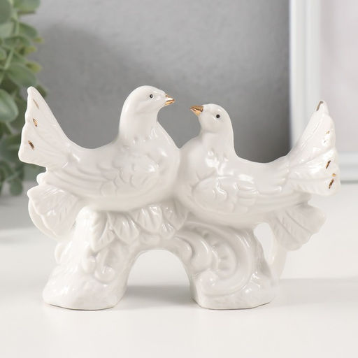 Фигурка керамика «Белые голуби на цветочном дереве», с золотом, стразы