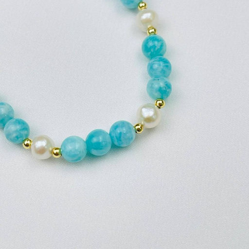 Браслет из Амазонита и Жемчуга с подвеской снежинка - Радуга самоцветов фото 4