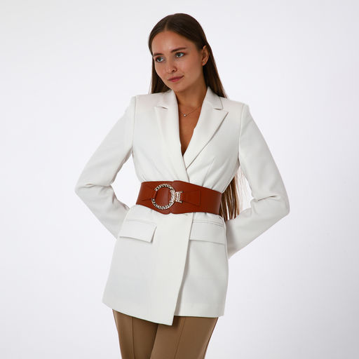 Ремень-резинка женский широкий, 80×10 см, пряжка металл, золотистая, рыжий