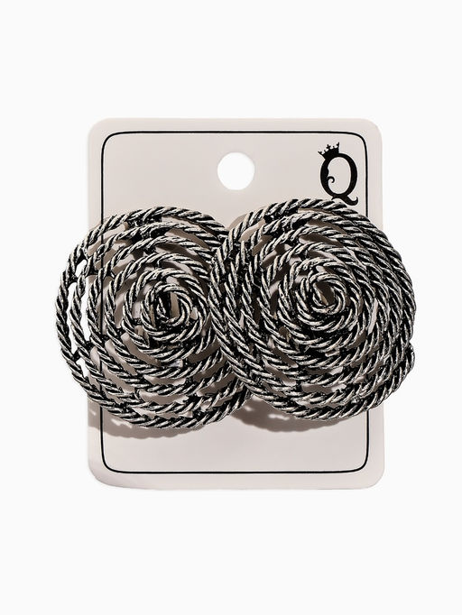 Цена за 2 шт. Клипсы "Винтаж" круг из веревки, цвет чернёное серебро