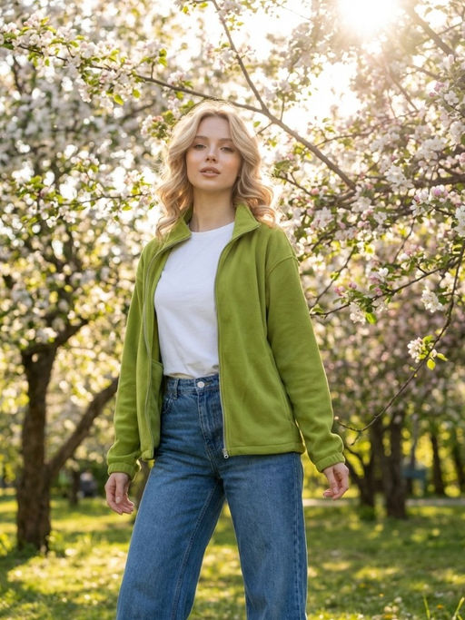 K13387 Толстовка из флиса на молнии ЗЕЛЕНЫЙ