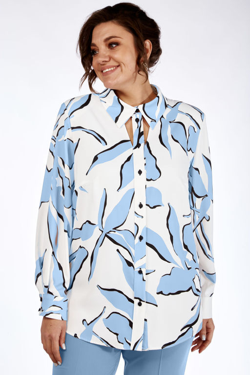 Блуза Элль стиль 2265/1а белый/голубой принт фото 4
